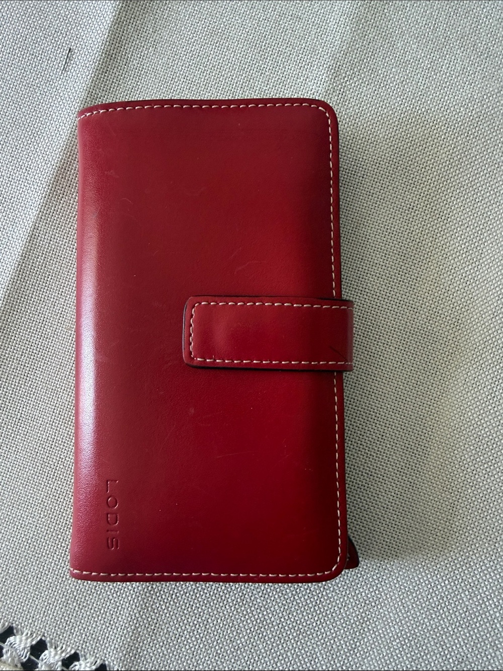 Lodis Red Leather Card Case with Snap Closure